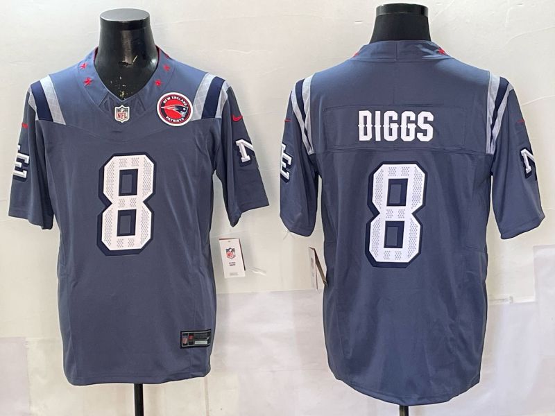 Men 2025 New England Patriots #8 Diggs blue 5th generation Throwback Nike Limited NFL Jersey style 01